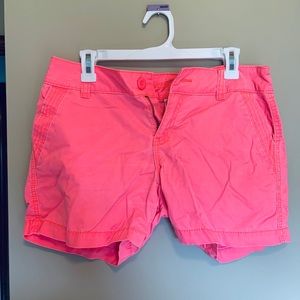 Coral denim shorts